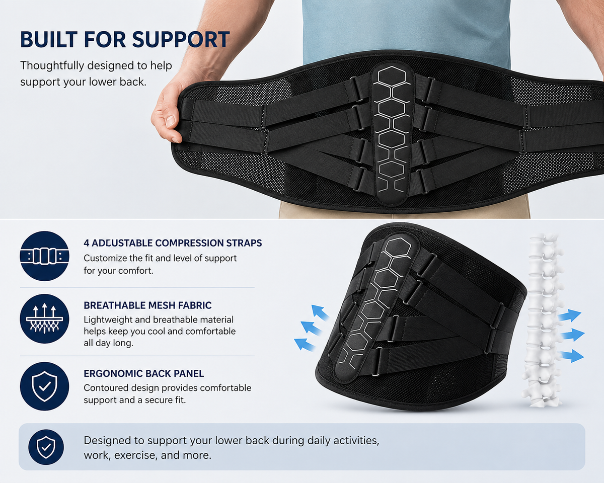 Adjustable Lumbar Support Brace with Ergonomic Back Support
