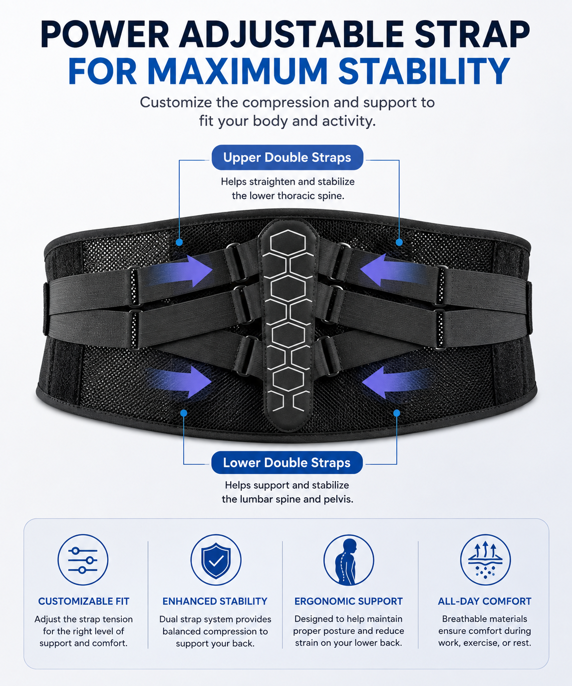 Adjustable Lumbar Support Brace with Ergonomic Back Support